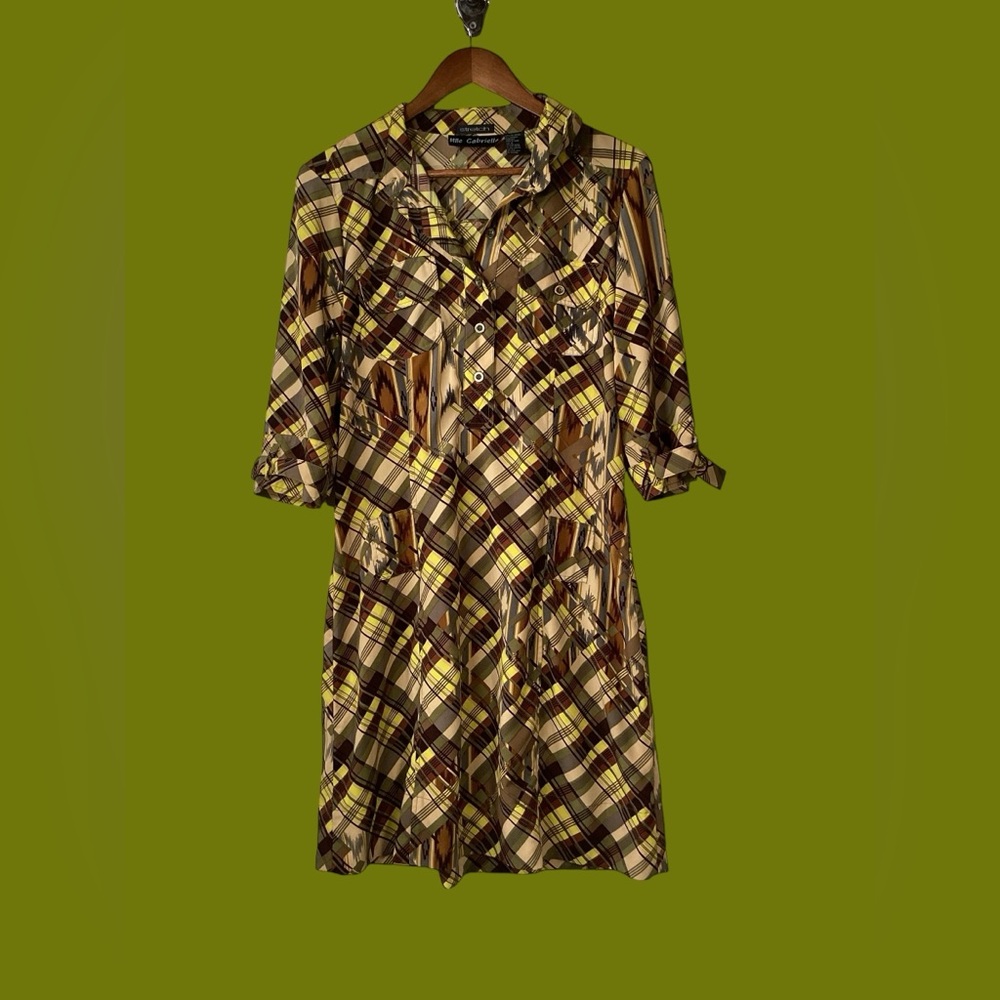 Mlle Gabrielle Stretch Plaid Retro Midi Dress Size Medium